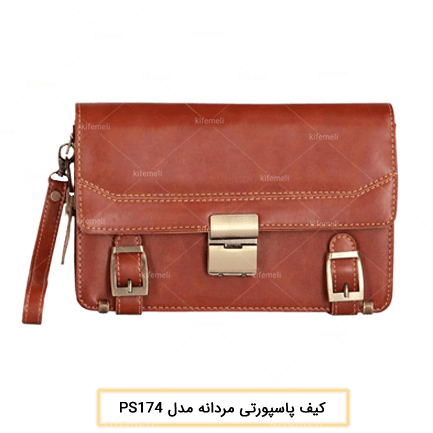 سایز استاندارد سلیز کیف پاسپورتی چرم مردانه مدل 174 رنگ عسلی