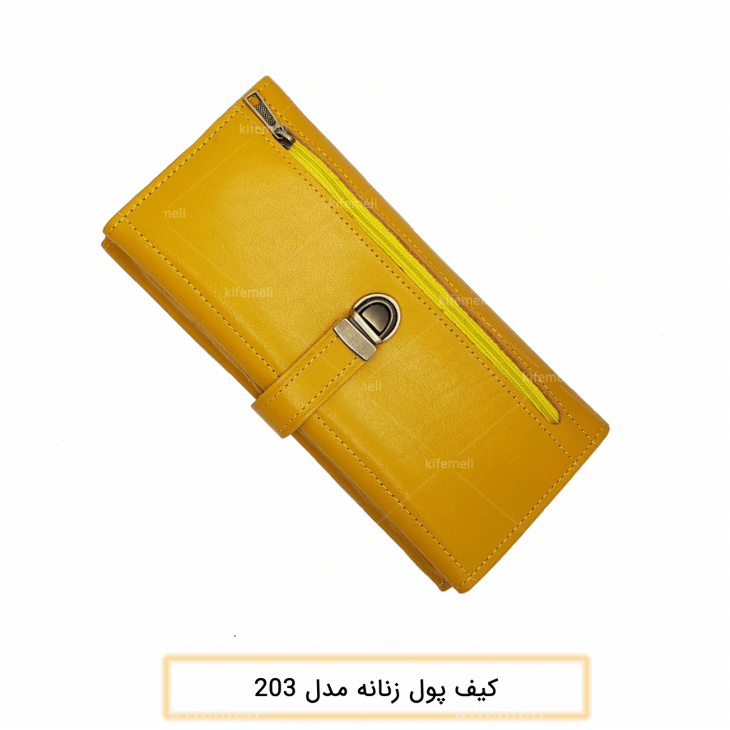 کیف پول زنانه قفل ناخنی رنگ زرد مدل 203