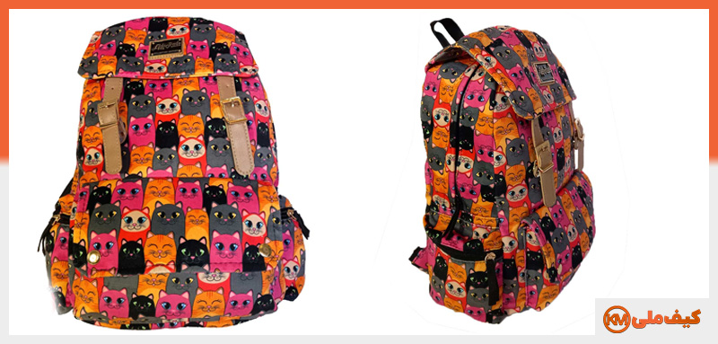 کیف مدرسه دخترانه طرح گربه رنگی